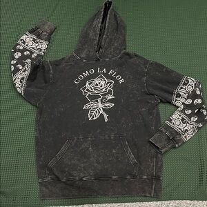 Selena merch hoodie medium Black Graphic Hoodie with Rose Design